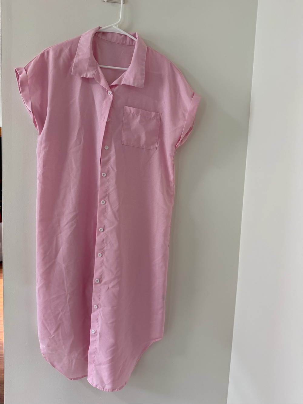 Hapsho Button-Front Shirt Tunic Womens M Pink Like New Short Roll-Sleeve Pocket